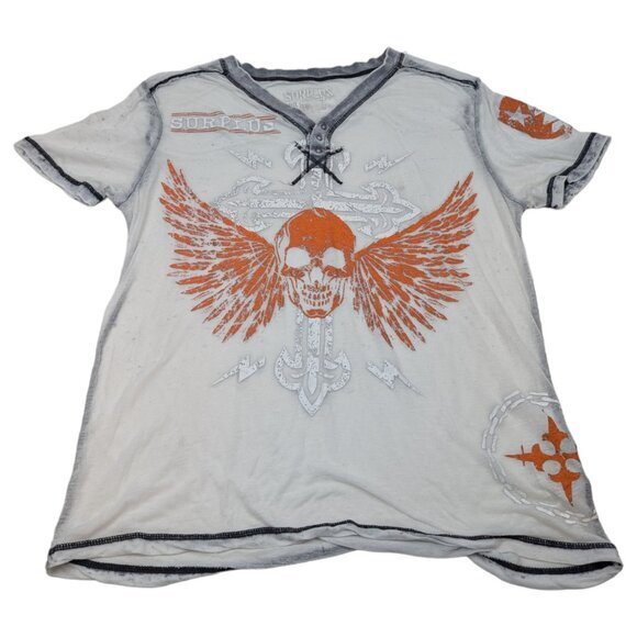 Mens Surplus‎ Brand Shirt Sz XL, Thin Lightweight Breathable Skull Wings Cross - Picture 2 of 8